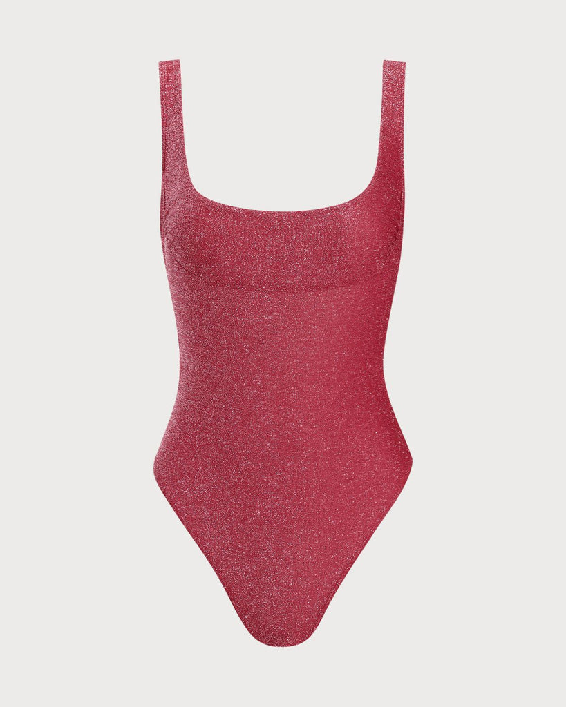 Red Lurex Backless One-Piece Swimsuit