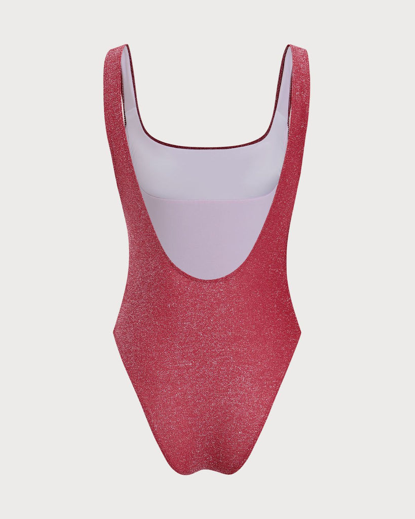 Red Lurex Backless One-Piece Swimsuit