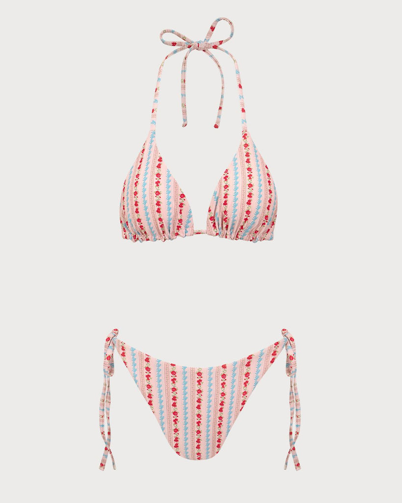 Beige Geometric Halter Bikini Set