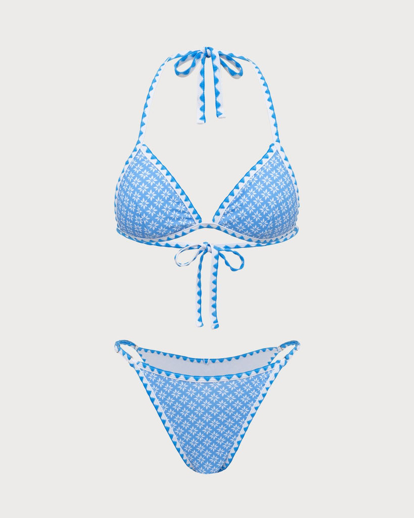 Blue Embroidered Lace Vintage Bikini Set