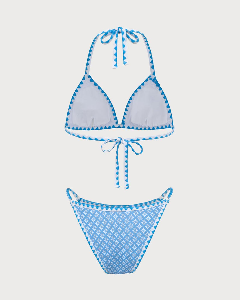 Blue Embroidered Lace Vintage Bikini Set