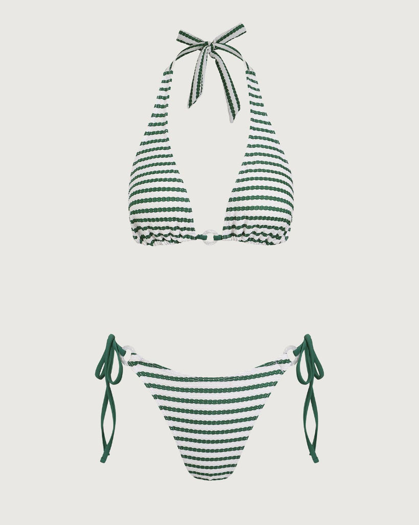 Green Striped O-Ring Bikini Set