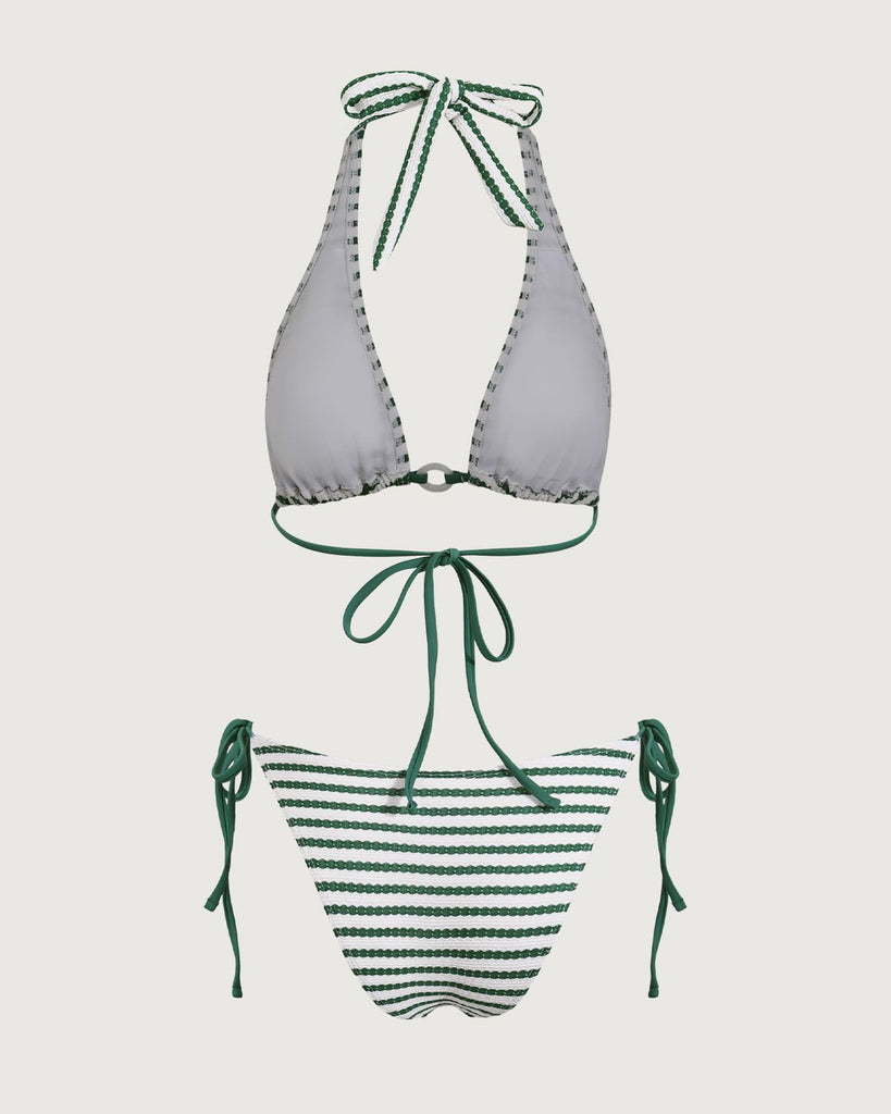 Green Striped O-Ring Bikini Set