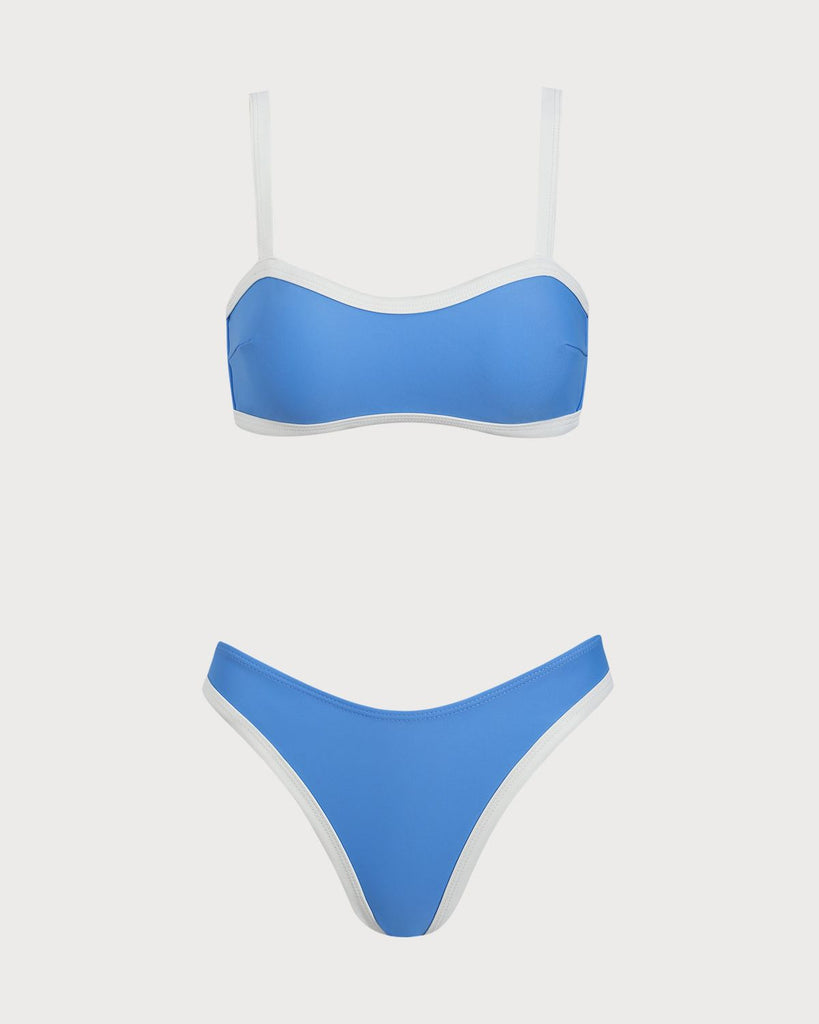 Blue Contrast Bralette Bikini Set