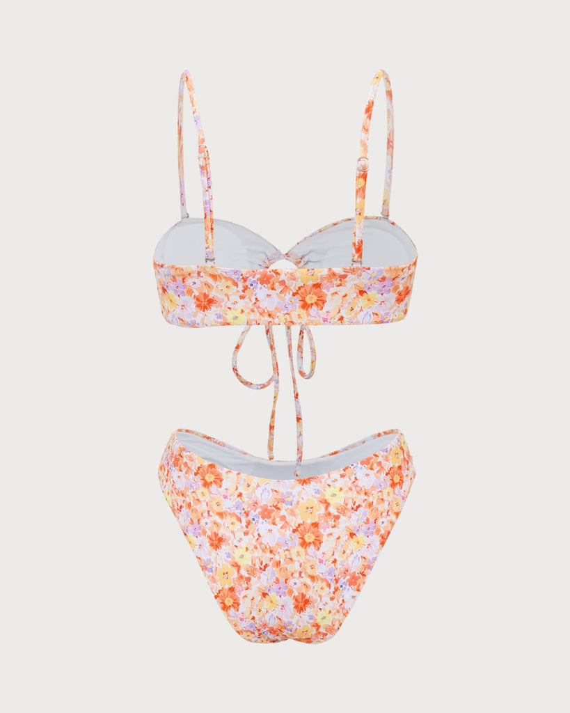 Orange Floral Tie Front Bikini Set