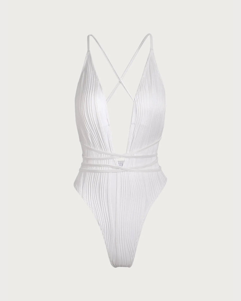 White Criss-Cross One-Piece Swimsuit