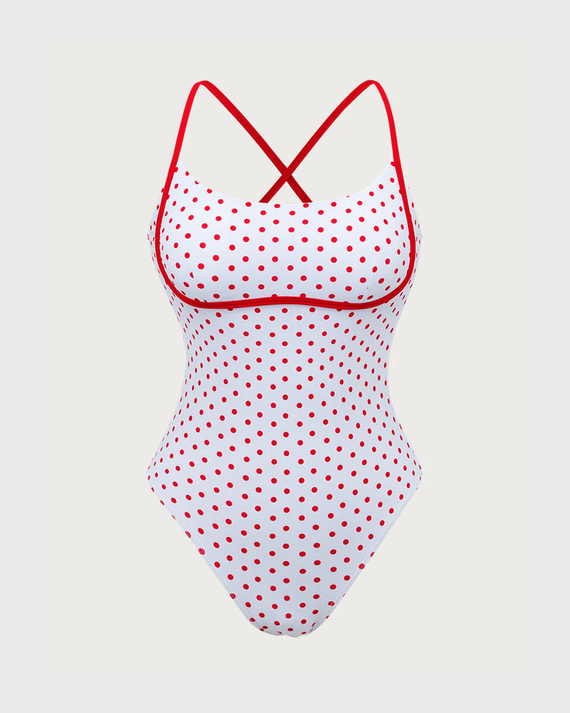 Red Contrast Polka Dot One-Piece Swimsuit