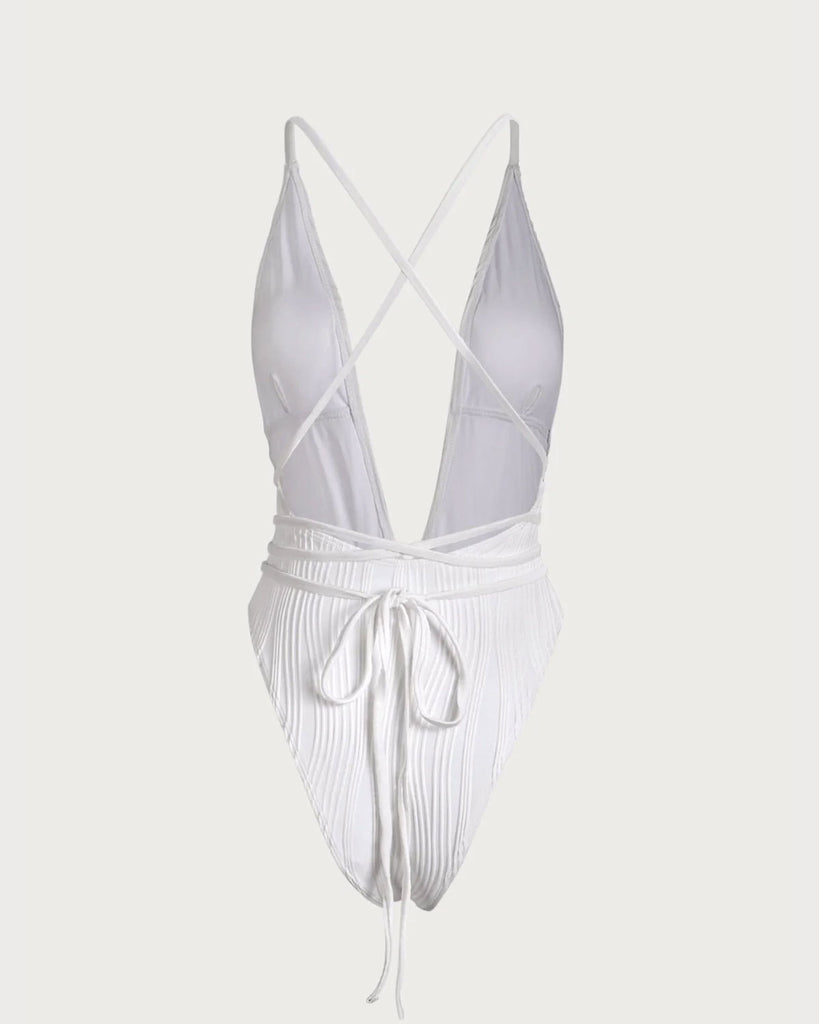 White Criss-Cross One-Piece Swimsuit