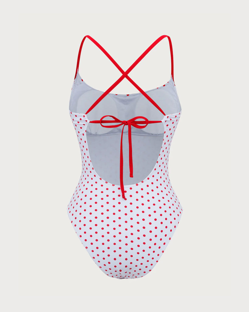 Red Contrast Polka Dot One-Piece Swimsuit