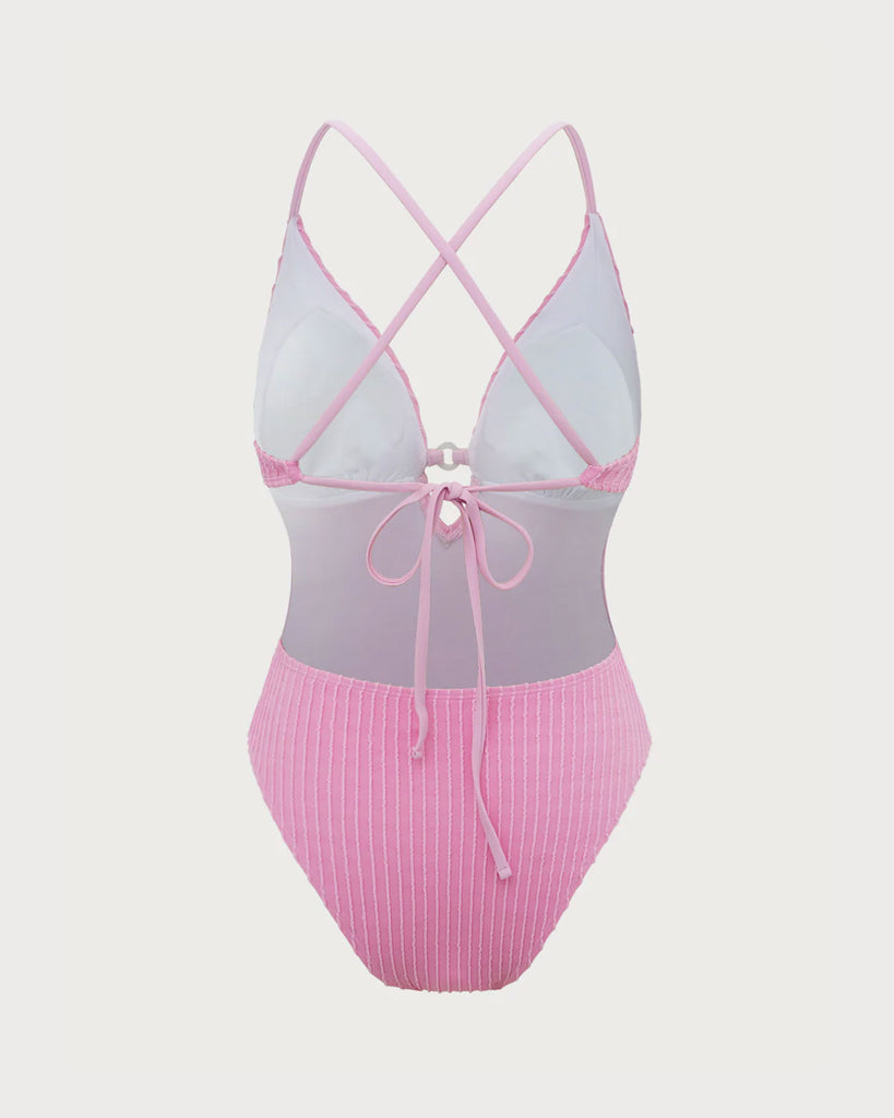 Pink Textured Cutout One-Piece Swimsuit