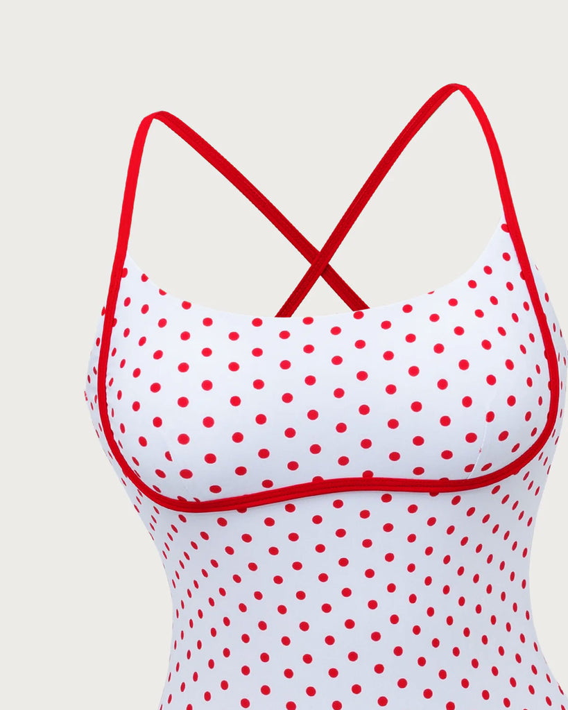 Red Contrast Polka Dot One-Piece Swimsuit