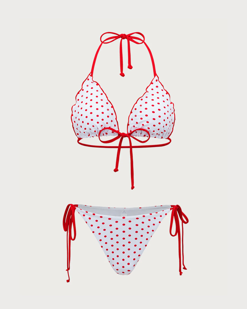 Red Polka Dot Drawstring Bikini Set