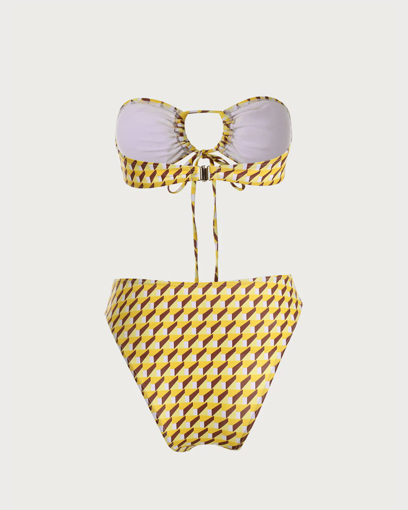 Yellow Geometric Strapless Bikini Sets