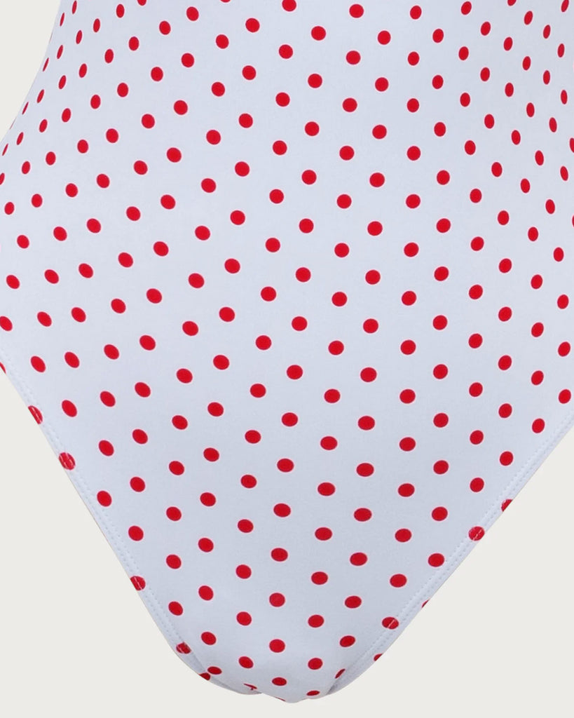 Red Contrast Polka Dot One-Piece Swimsuit