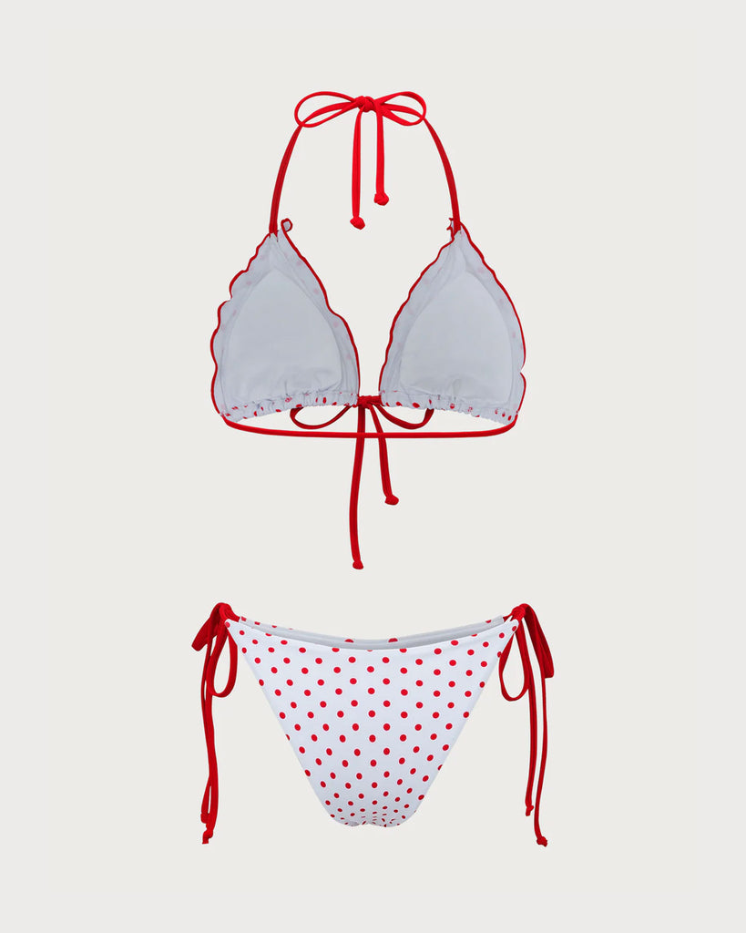 Red Polka Dot Drawstring Bikini Set