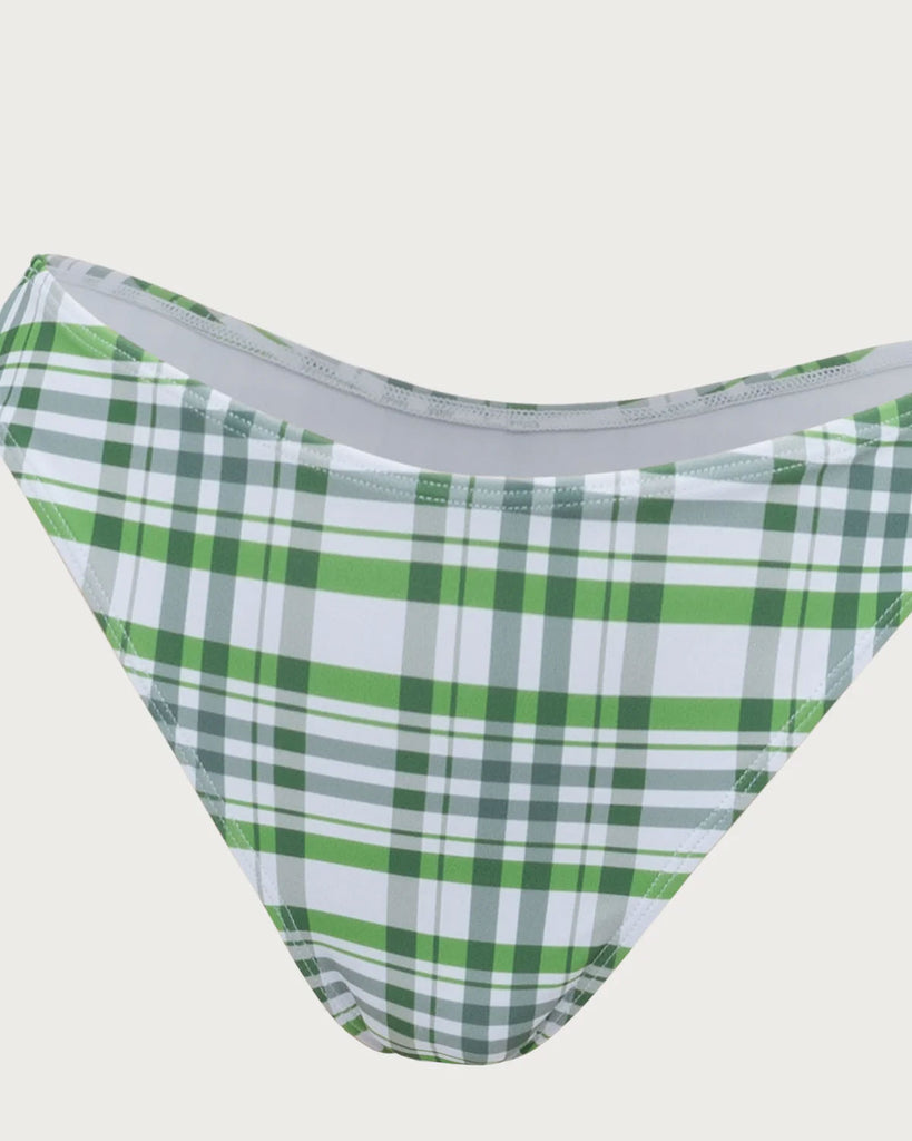 Green Plaid Pleated Bikini Set