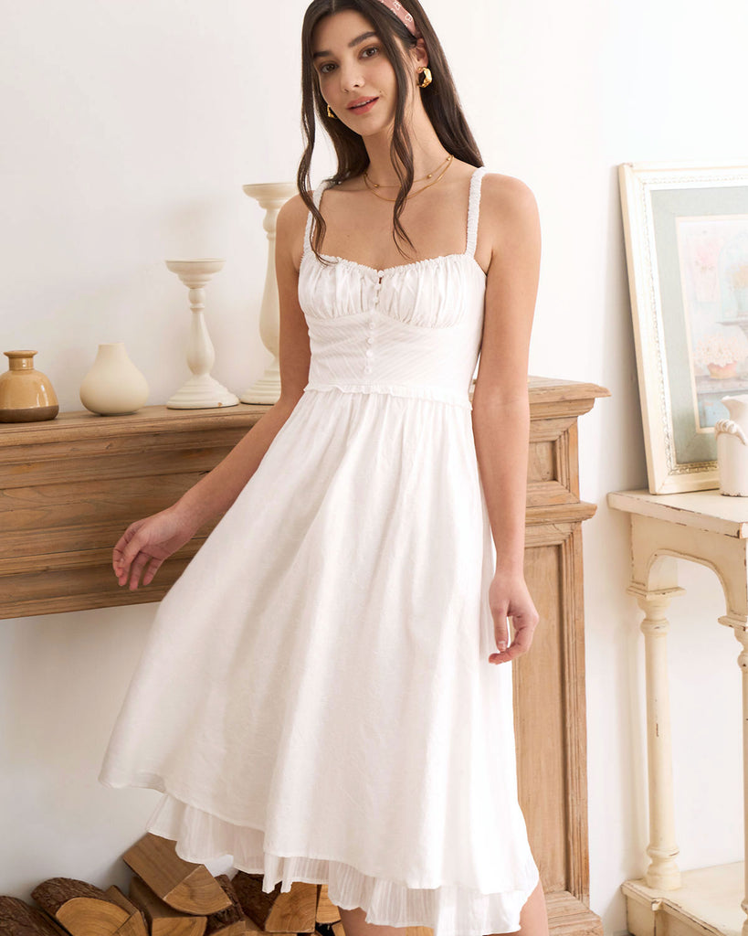 The White Ruched Slip Cotton Midi Dress