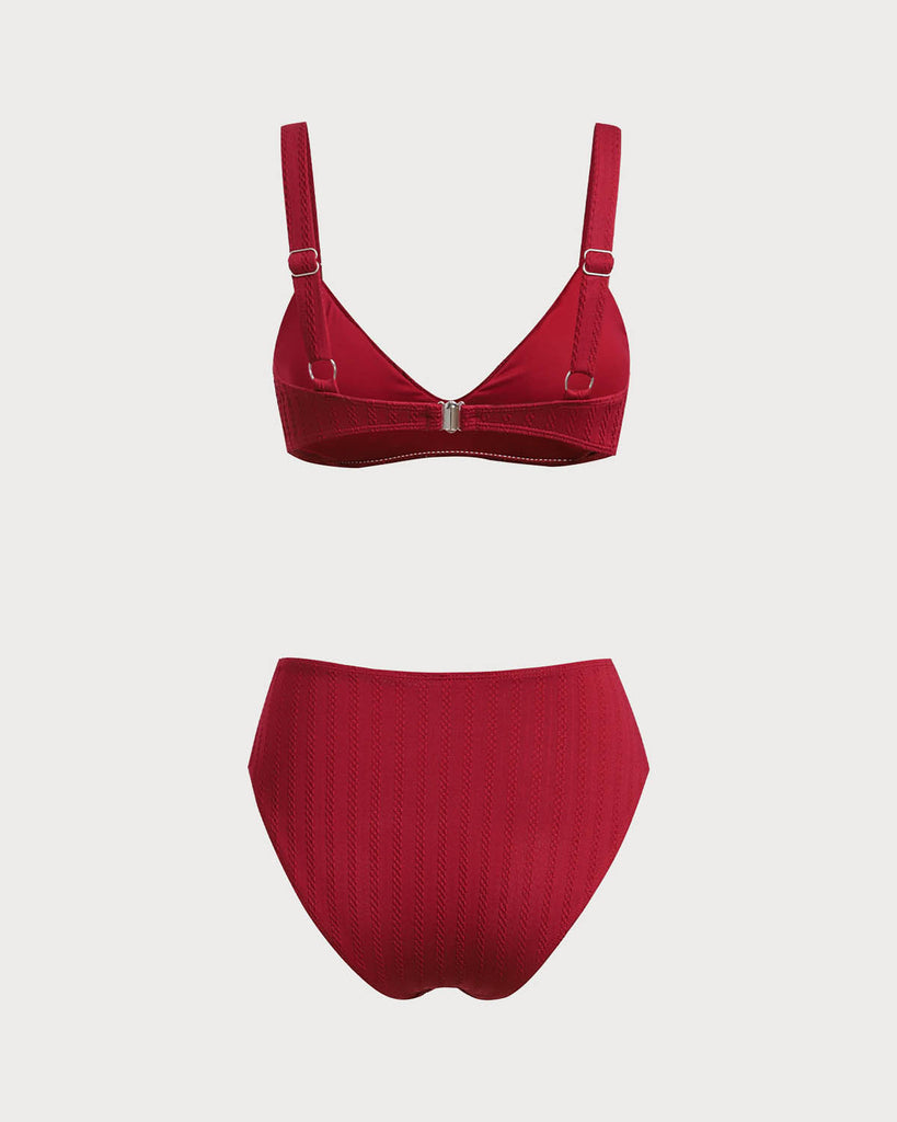 Red Square Neck O-Ring Bikini Set