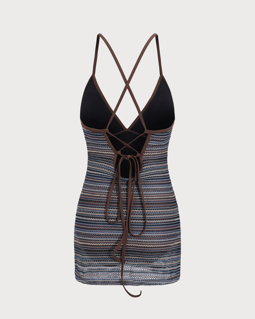 Striped Backless One-Piece Swimsuit