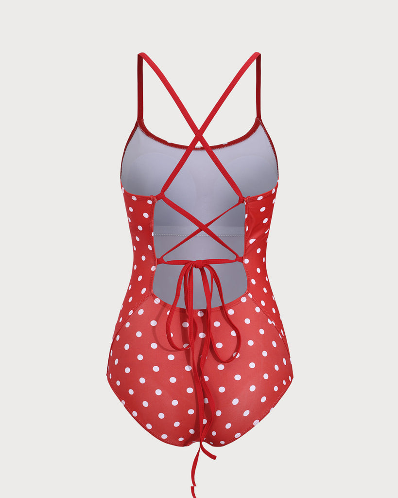 Red Polka Dot Backless One-Piece Swimsuit