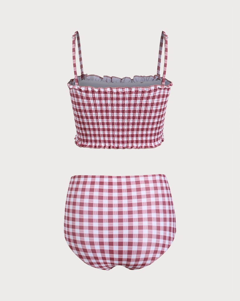 Red Plaid Bandeau Bikini Set