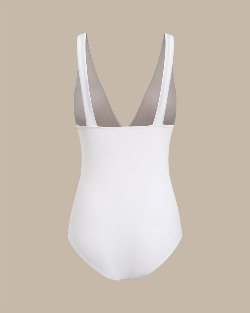 White V-Neck Backless One-Piece Swimsuit