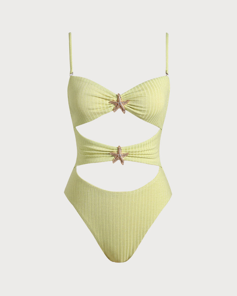 Yellow Lurex Cut Out One-Piece Swimsuit