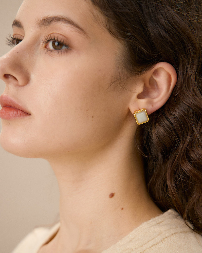 Gold-Plated Earrings White Earrings - RIHOAS