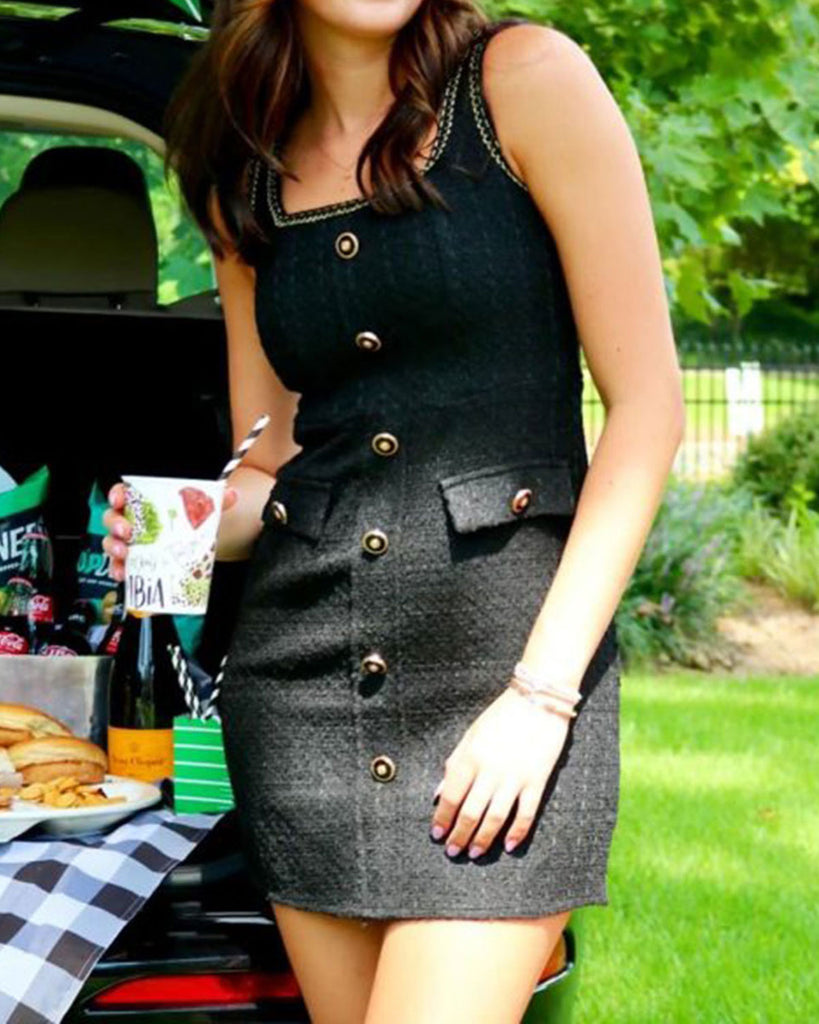 Women's Black Tweed Slip Mini Dress