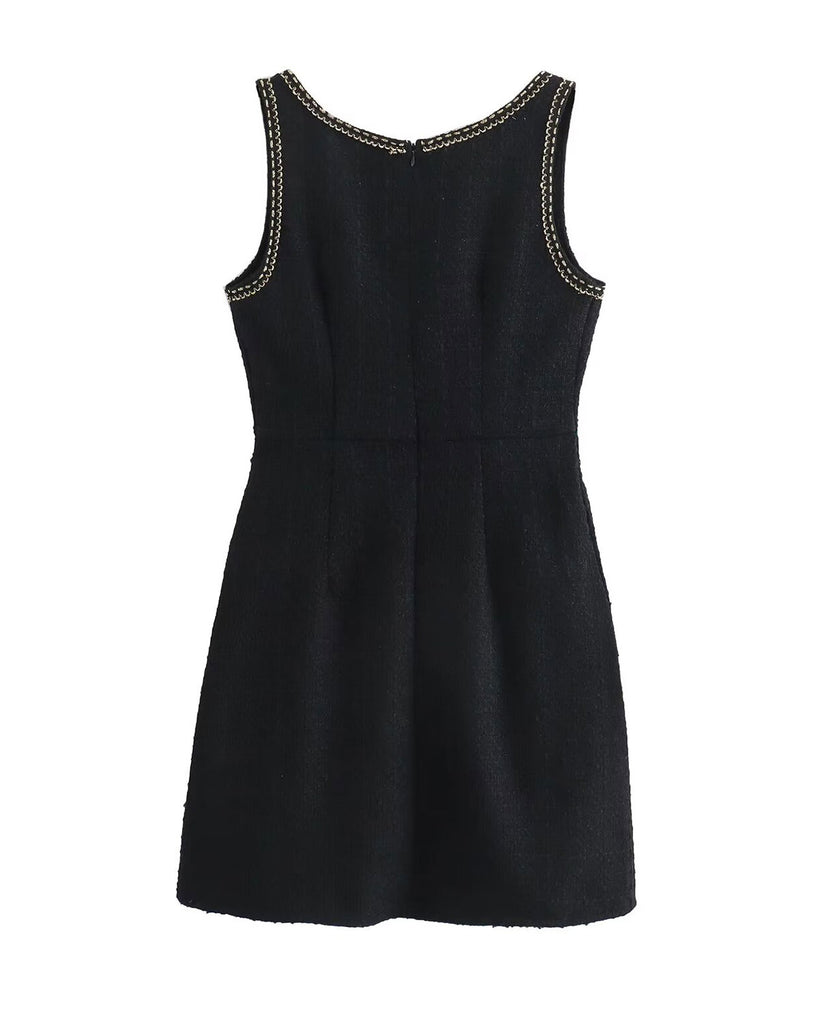 Women's Black Tweed Slip Mini Dress