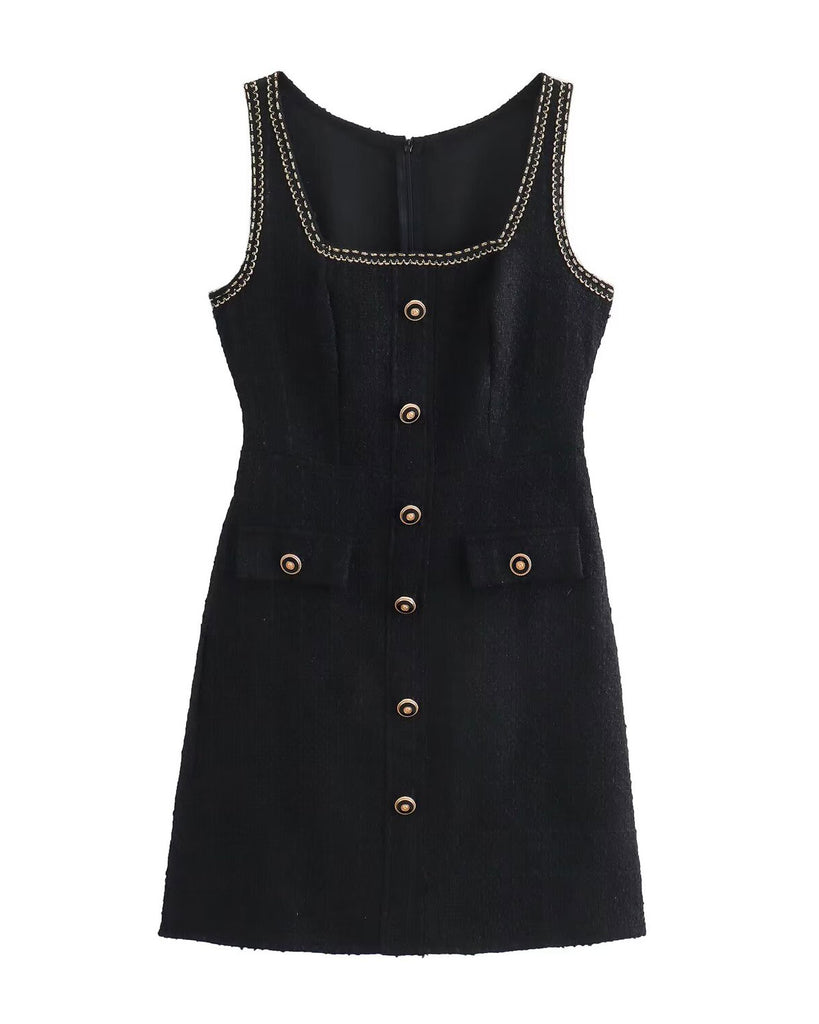 Women's Black Tweed Slip Mini Dress