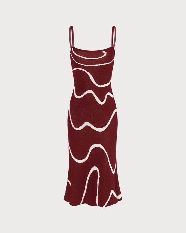 The Wine Red Wave Mermaid Knit Midi Dress