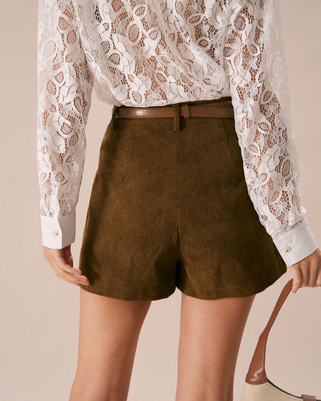 The Brown High Waisted Corduroy Shorts & Reviews - Brown - Bottoms