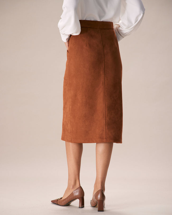 Brown suede pencil skirt best sale