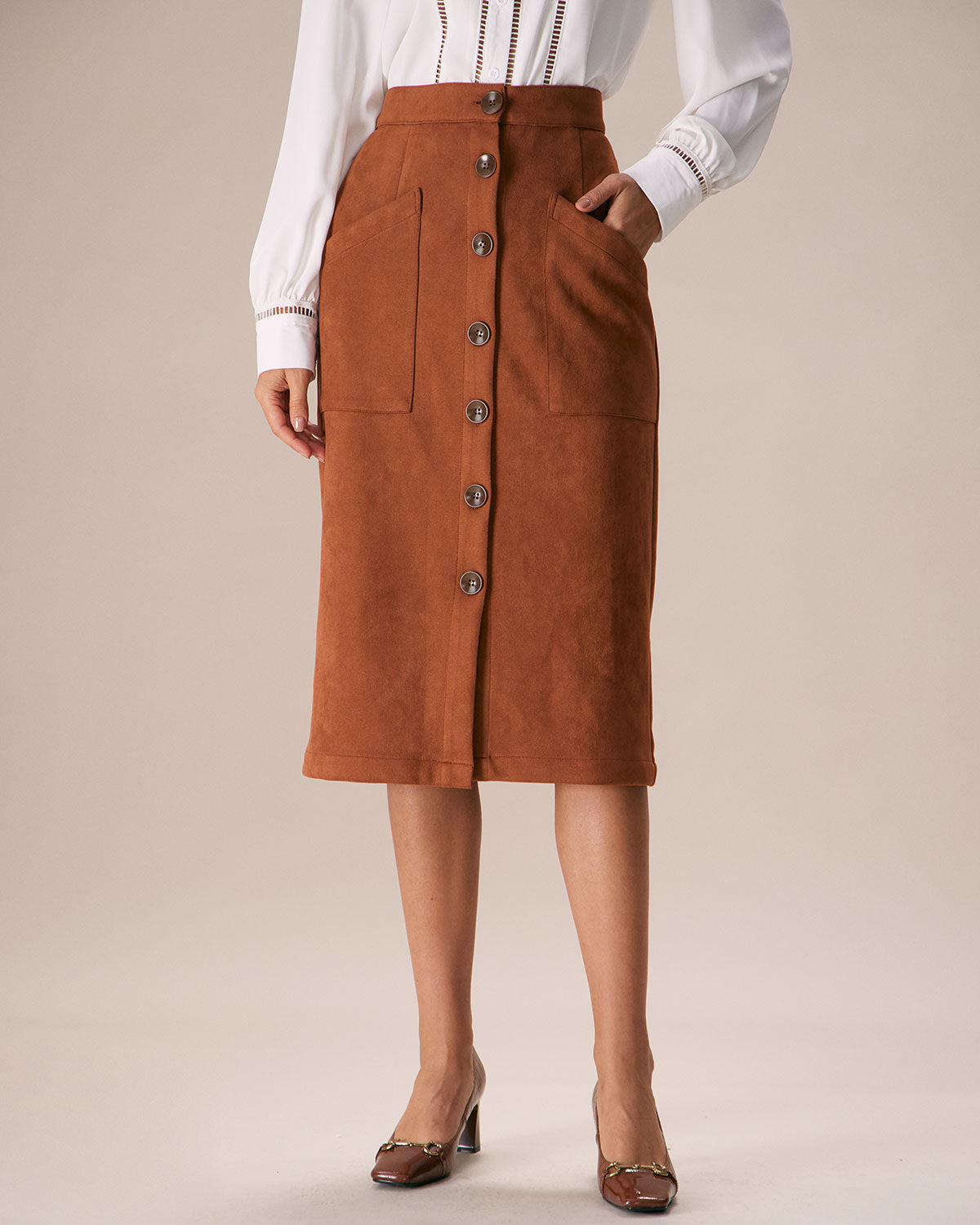 Button down brown skirt hotsell