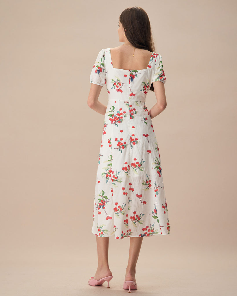 The Cherry Tie Side Split Midi Dress Dresses - RIHOAS