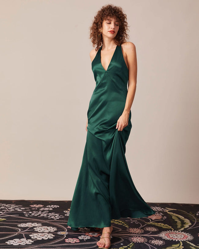 V neck on sale backless maxi dress