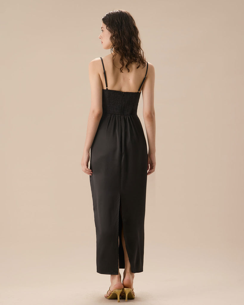 The Black Satin Slip Maxi Dress - RIHOAS