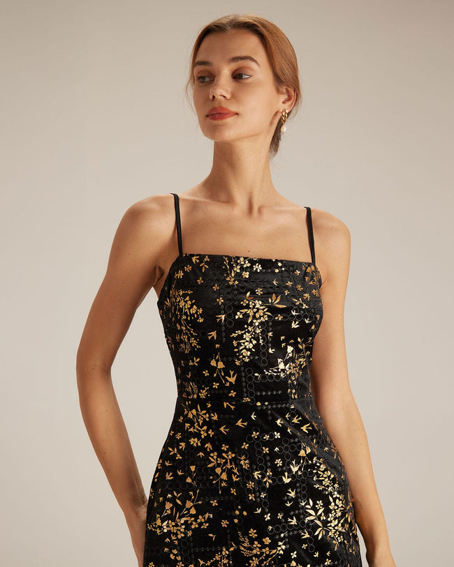 The Black Floral Sheath Slip Mini Dress