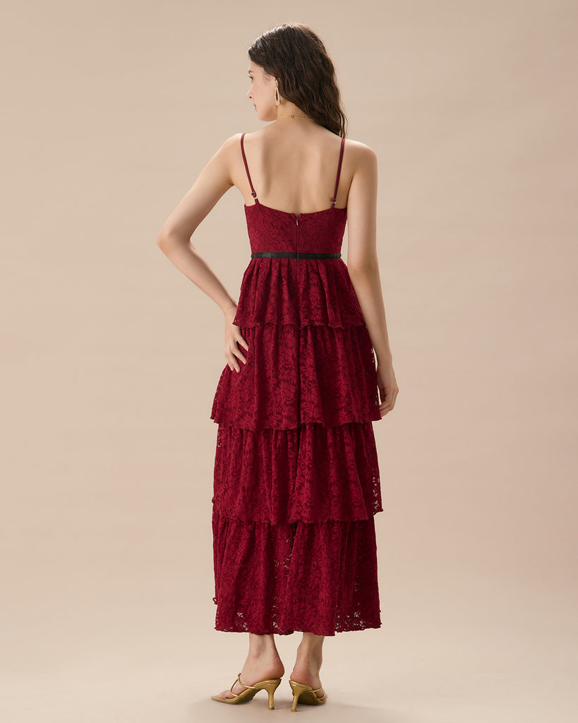 The Red Sweetheart Neck Lace Maxi Dress