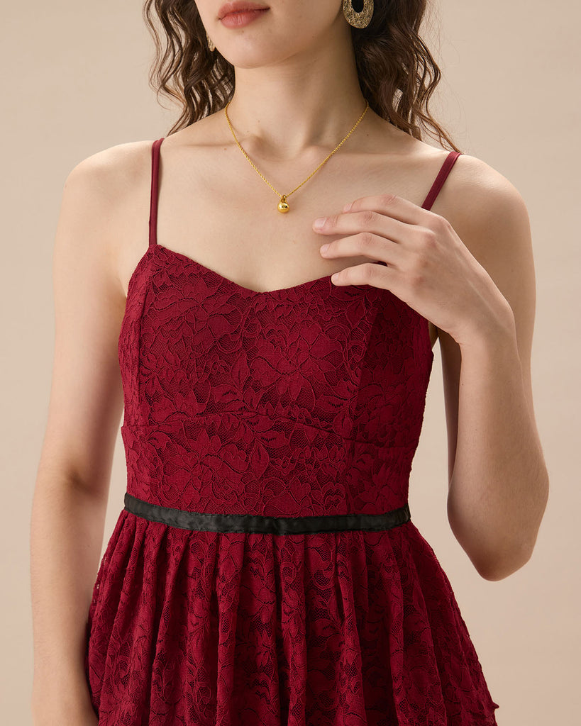 The Red Sweetheart Neck Lace Maxi Dress