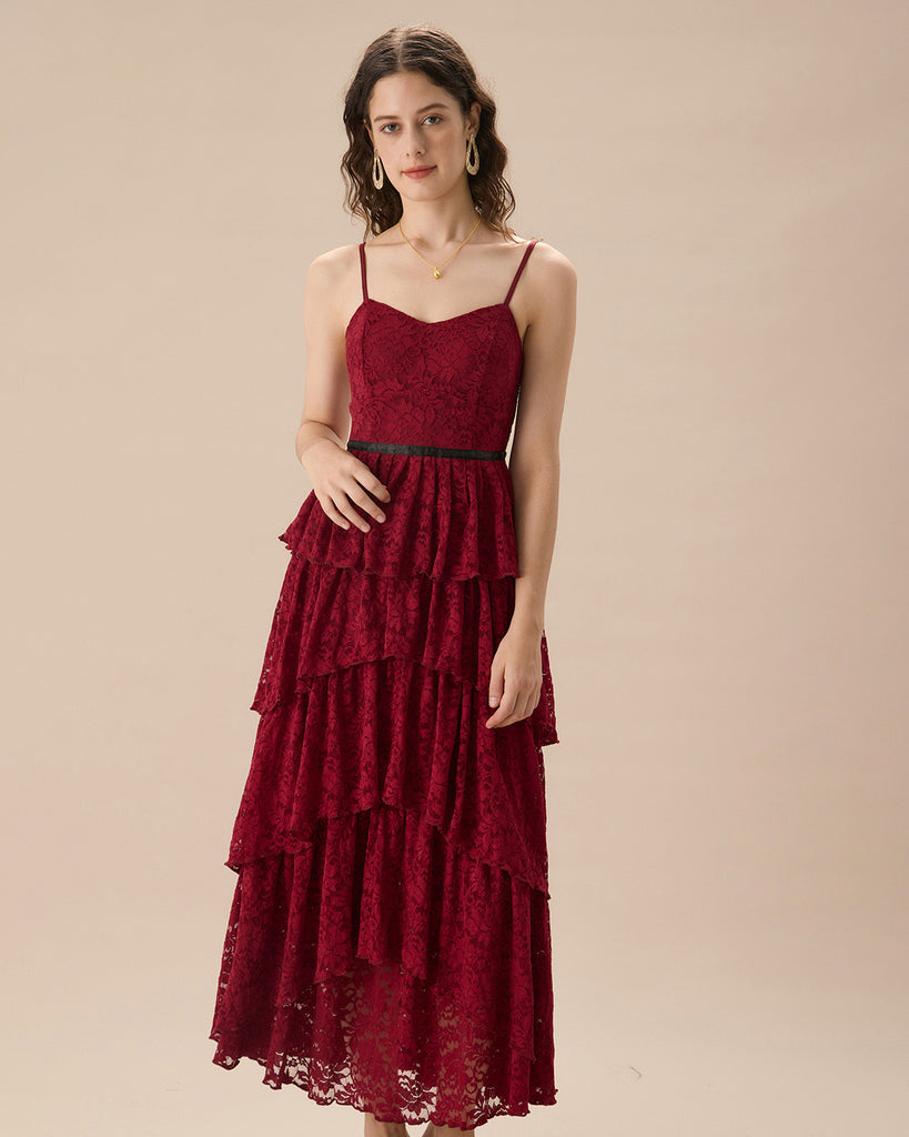 The Red Sweetheart Neck Lace Maxi Dress