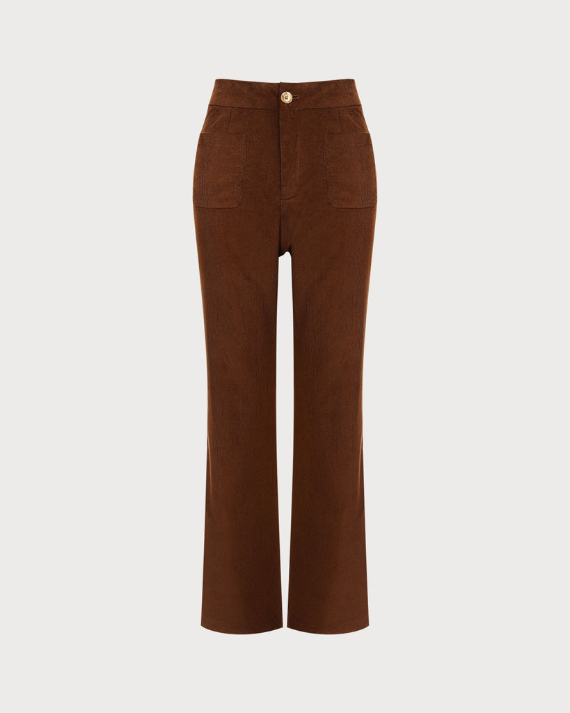The Brown High Waisted Pockets Flare Pants & Reviews - Brown - Bottoms ...