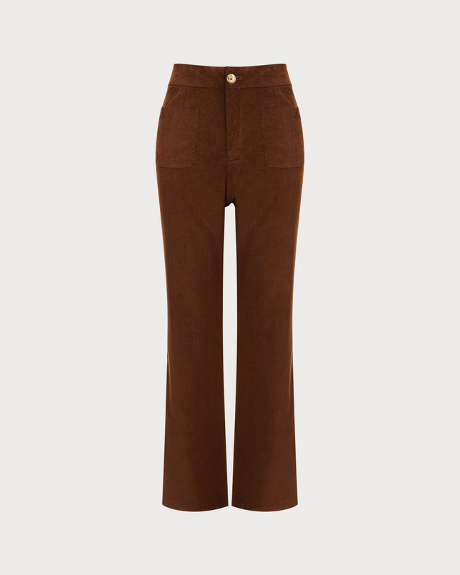 The Brown High Waisted Pockets Flare Pants & Reviews - Brown - Bottoms