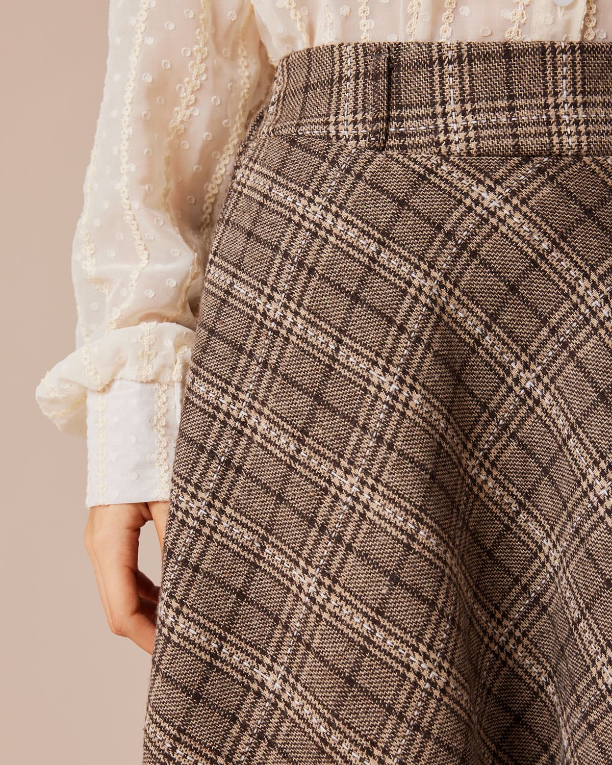 Beige high outlet waisted plaid skirt