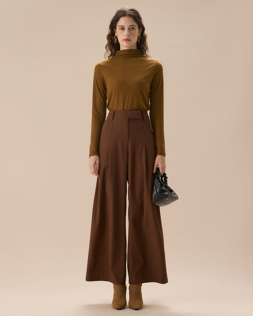 The Brown High Waisted Pockets Straight Pants