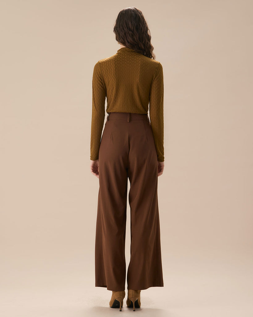 The Brown High Waisted Pockets Straight Pants