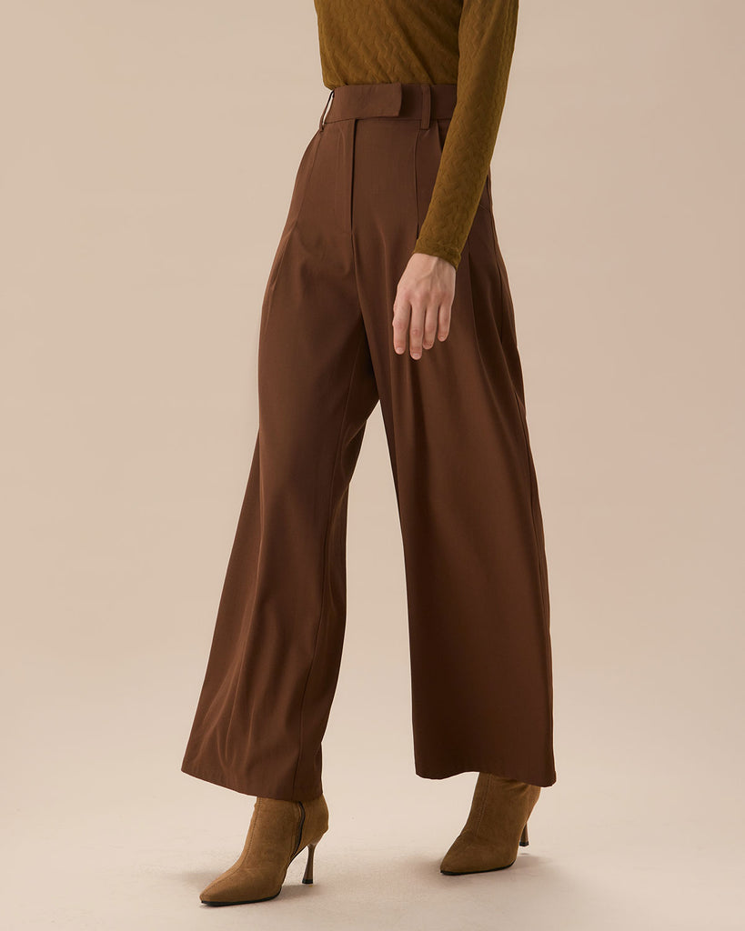 The Brown High Waisted Pockets Straight Pants