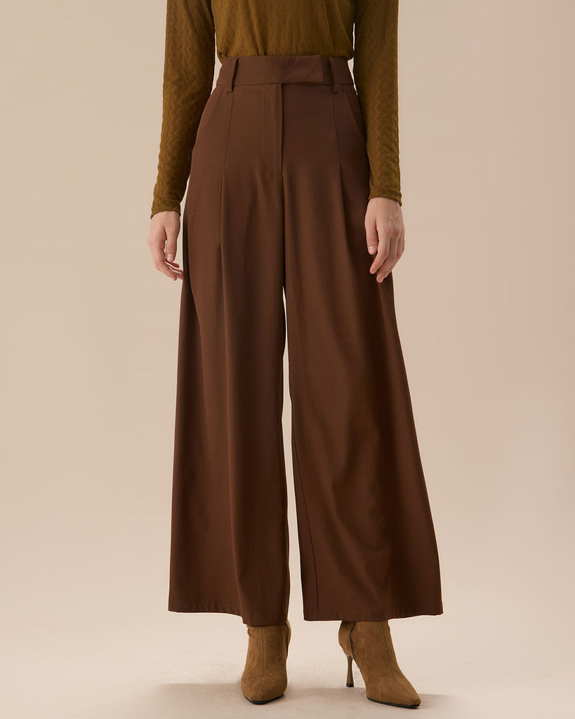 The Brown High Waisted Pockets Straight Pants