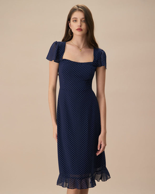 Navy spotted midi dress sales